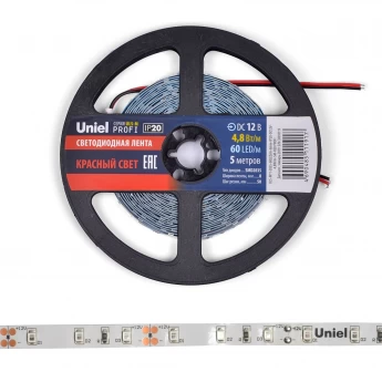 Светодиодная лента UNIEL ULS-M11-2835-60LED/m-8mm-IP20-DC12V-4,8W/m-5M-RED PROFI катушка в герметичной упаковке